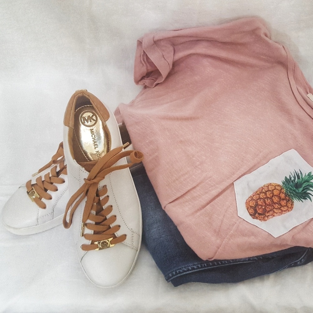 Michael Kors White Sneakers with Tan Accents